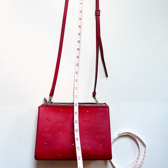 Genuine MCM Red Studded Leather Crossbody Bag - Picture 2 of 5